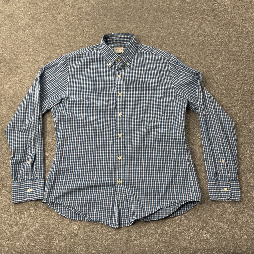 J Crew Mens Blue Gingham Button Down Shirt Cotton Woven Classic Fit M Preppy